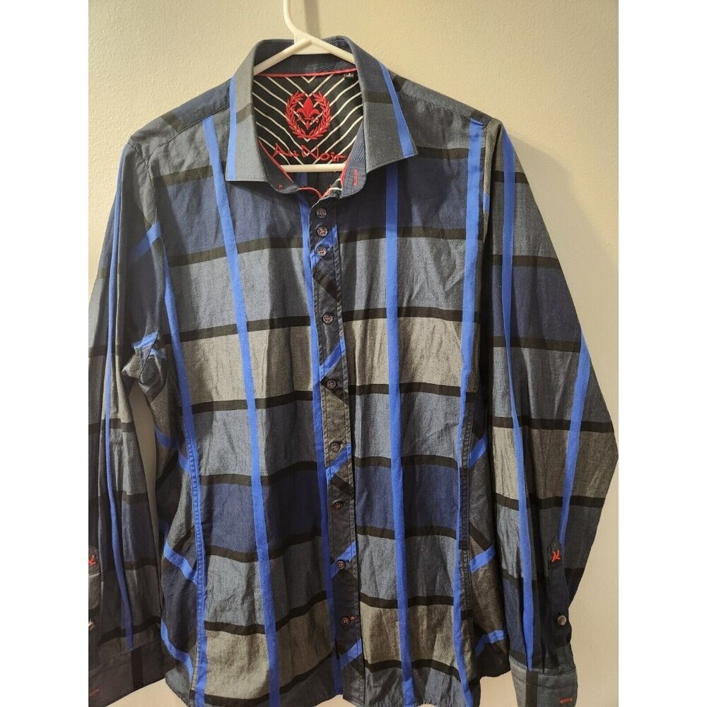 Au Noir Long Sleeves Men Dress Shirt Square Pattern Size 4 Pre-Owned